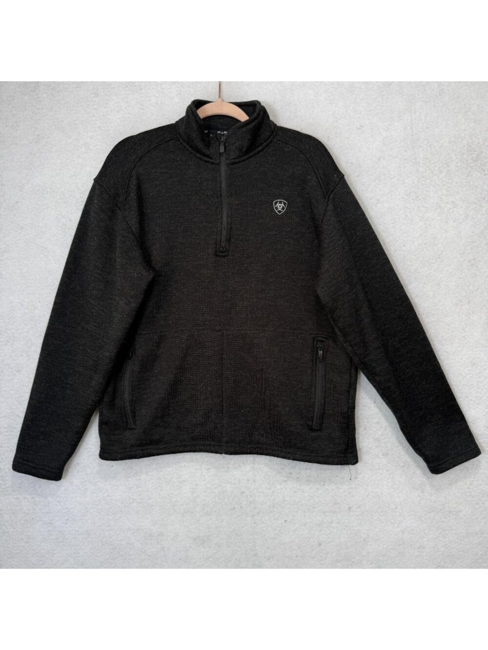 Ariat Sweater Mens Medium Black Quarter Zip Fleece Pullover Caldwell Pockets